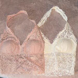 Aerie Lace Bandeau Set - Pink and Cream